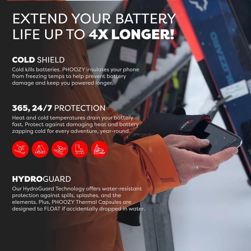 PHOOZY XP3 Ultra-Durable Thermal Phone Case for Extreme Cold | Insulated Phone Case Extends Battery Life 4X | Snowboard & Ski Gear | As Seen on Shark Tank | Large - Black - Image 3